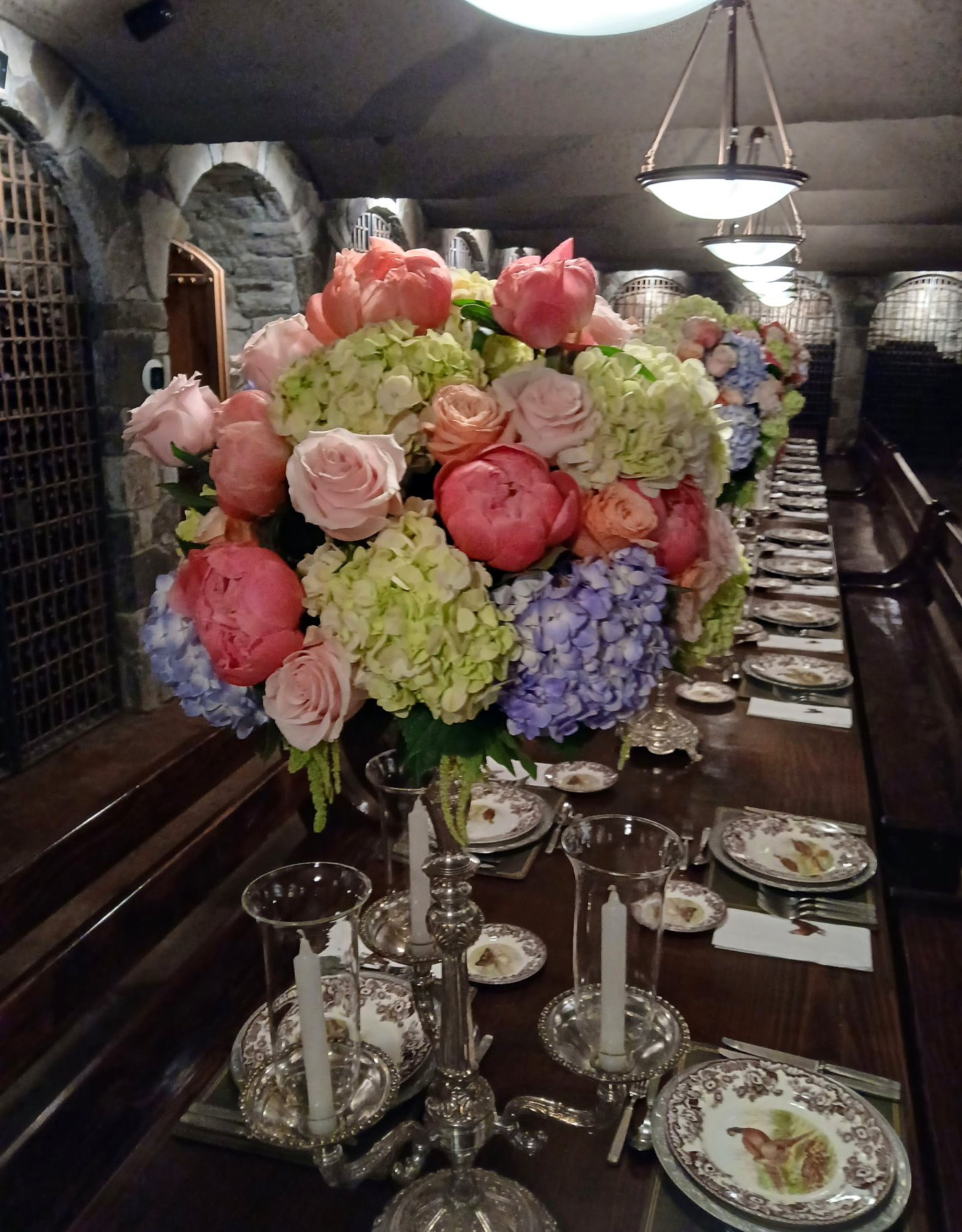 Seasonal arrangement in a Napa Valley wine cellar